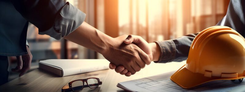 contractor shaking hands with a business man